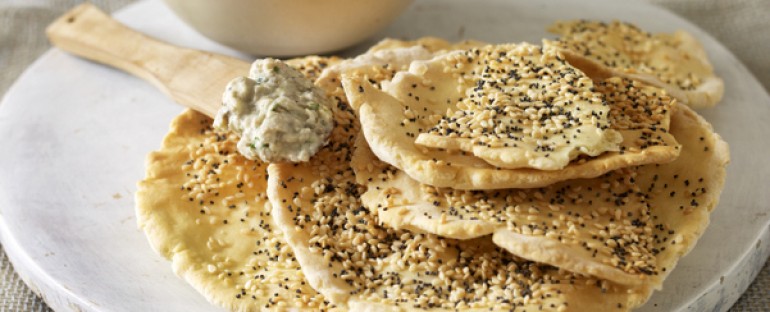 Lavosh with aubergine dip